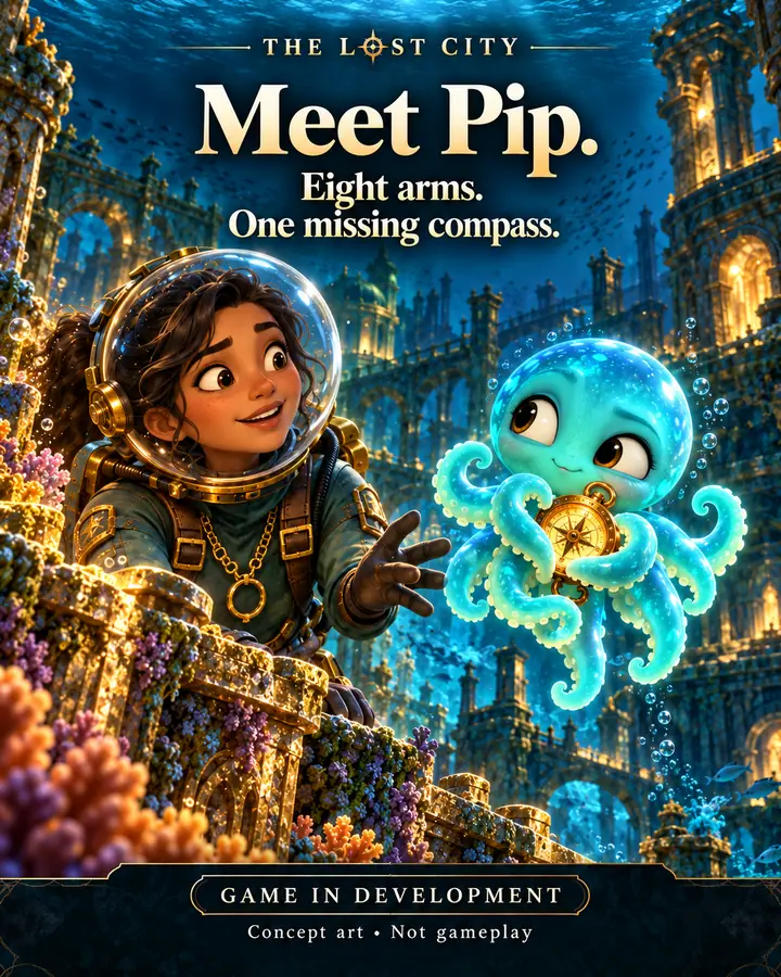 Poster: Meet Pip. Eight arms. One missing compass.
